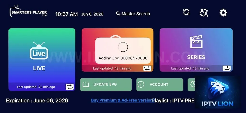 Menú de ajustes EPG en IPTV Smarters Pro